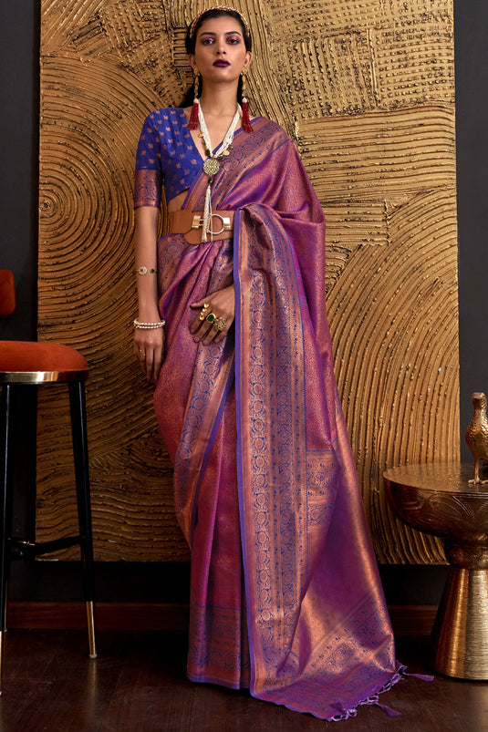 Art Silk Weaving Work Magenta Color Pretty Saree
