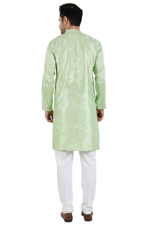 Sea Green Art Silk Fabric Sangeet Wear Trendy Readymade Kurta Pyjama