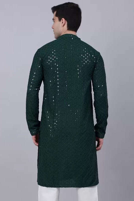 Reception Wear Green Color Rayon Fabric Attractive Readymade Kurta Pyjama For Men