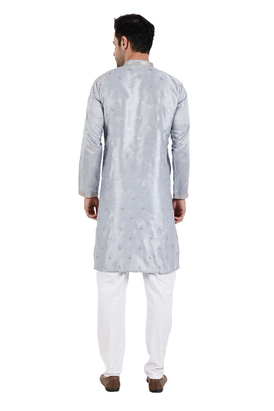 Art Silk Fabric Function Wear Pretty Grey Color Readymade Kurta Pyjama For Men