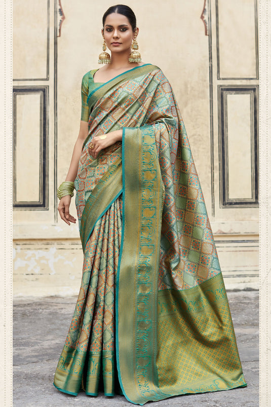 Weaving Work Multi Color Festive Wear Designer Art Silk Fabric Saree