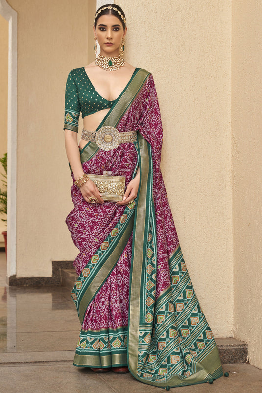 Wine Color Printed Patola Silk Saree