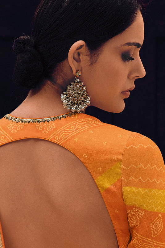 Party Style Orange Color Art Silk Designer Saree With Weaving Designs