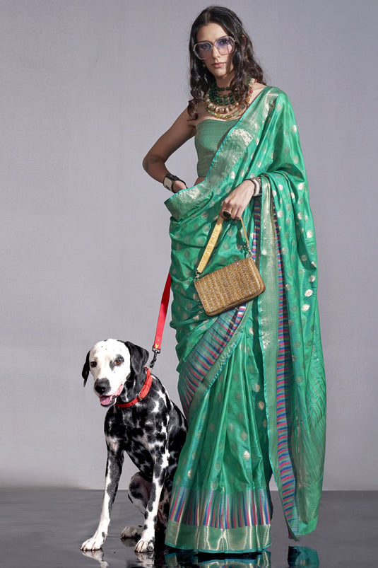 Green Art Silk Fabric Handloom Weaving Saree