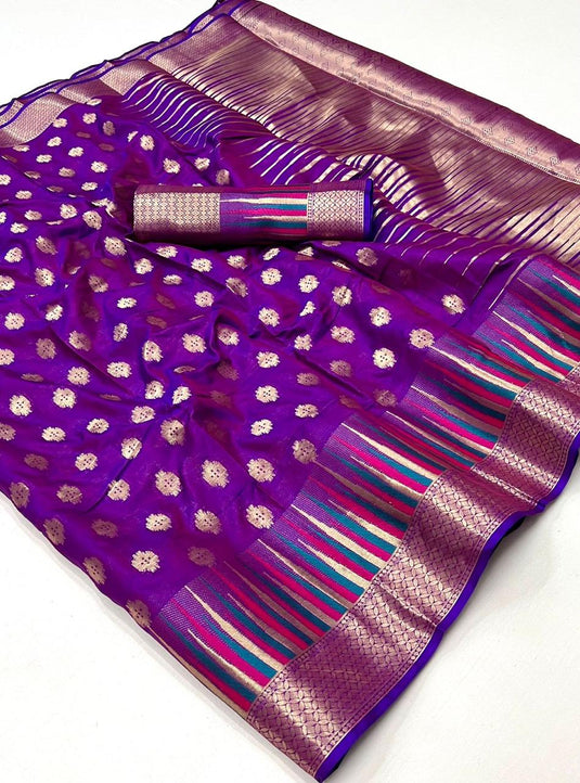 Art Silk Fabric Handloom Weaving Saree In Purple Color