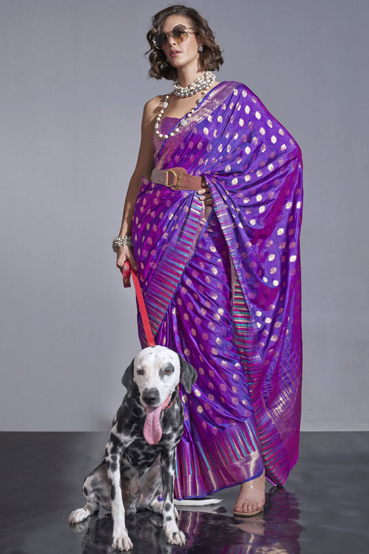 Art Silk Fabric Handloom Weaving Saree In Purple Color
