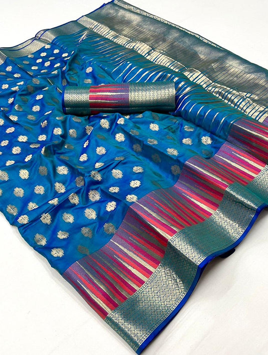 Blue Art Silk Fabric Fancy Handloom Weaving Saree