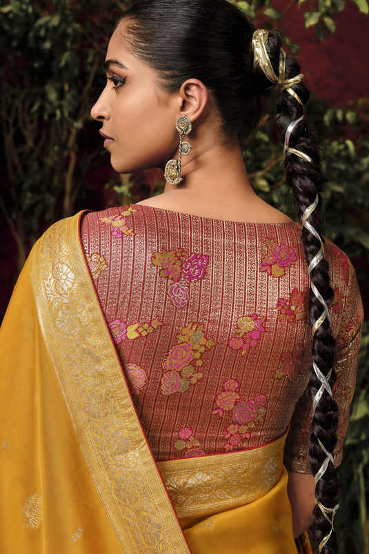 Viscose Silk Mustard Color Weaving Work Ethnic Wear Saree