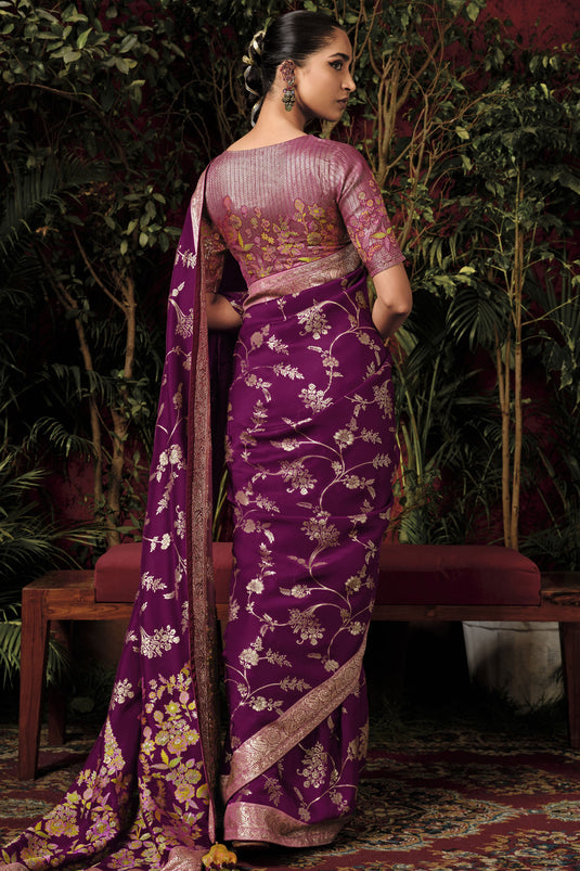 Purple Color Weaving Work On Viscose Silk Party Wear Saree