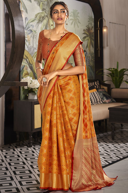 Festive Look Weaving Designs On Orange Color Aristocratic Art Silk Saree