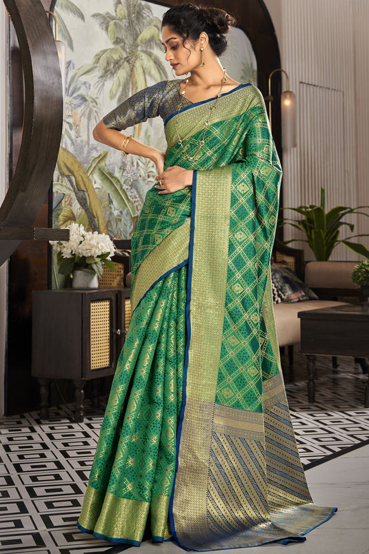 Imperial Green Color Festive Look Art Silk Saree With Weaving Designs