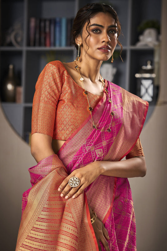 Festive Look Rani Color Fantastic Art Silk Saree With Weaving Designs