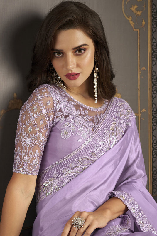 Lavender Color Art Silk Fabric Engaging Sangeet Wear Saree With Border Work