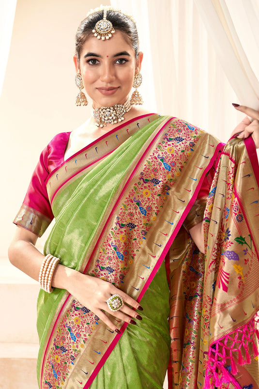 Green Color Function Wear Glamorous Handloom Silk Saree