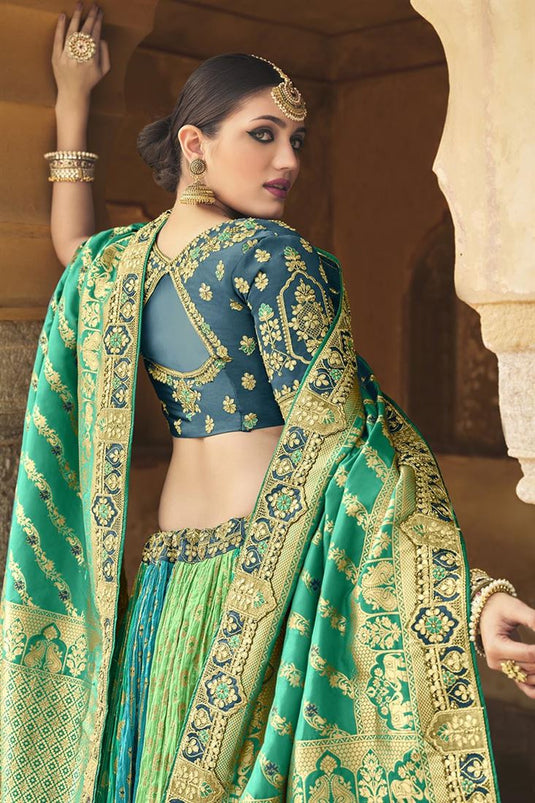 Silk Multi Color Stunning Embroidered Wedding Lehenga Choli