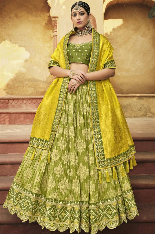 Green Color Silk Fabric Beautiful Embroidered Wedding Wear Lehenga Choli