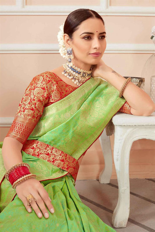 Sea Green Color Weaving Work Festive Wear Stunning Banarasi Silk Saree