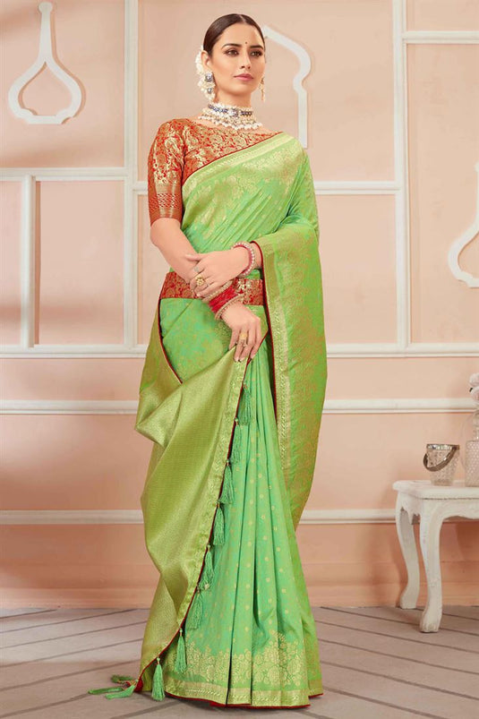 Sea Green Color Weaving Work Festive Wear Stunning Banarasi Silk Saree