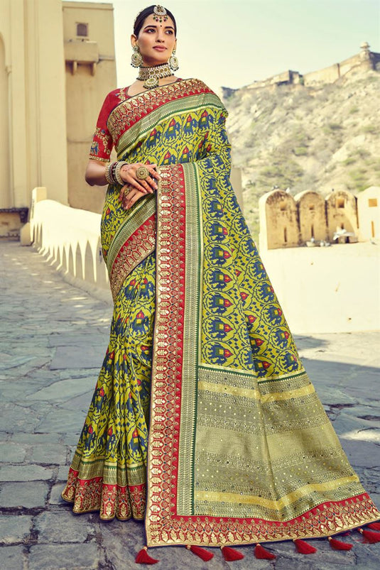 Dazzling Patola Style Silk Border Work Green Function Wear Saree