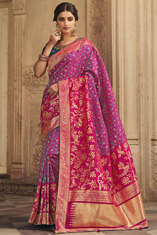 Pink Color Weaving Work Traditional Wear Saree In Art Silk Fabric