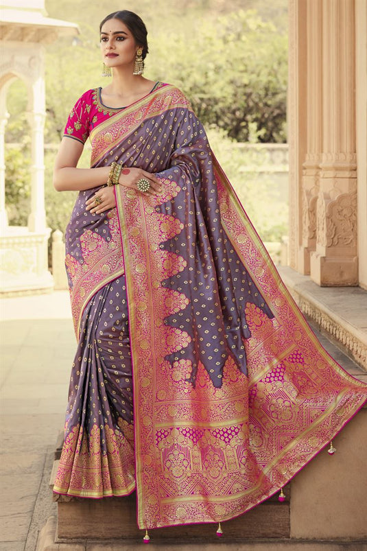 Lavender Color Art Silk Fabric Weaving Work Function Wear Saree