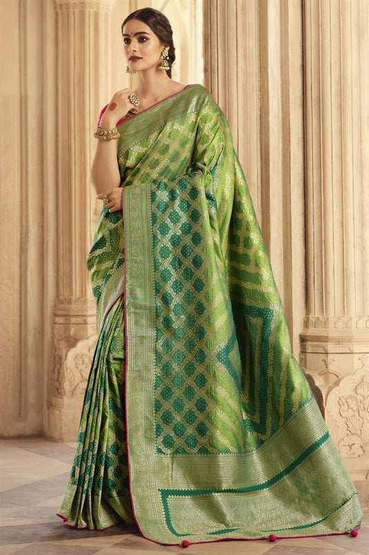 Art Silk Fabric Weaving Work Function Wear Saree In Sea Green Color