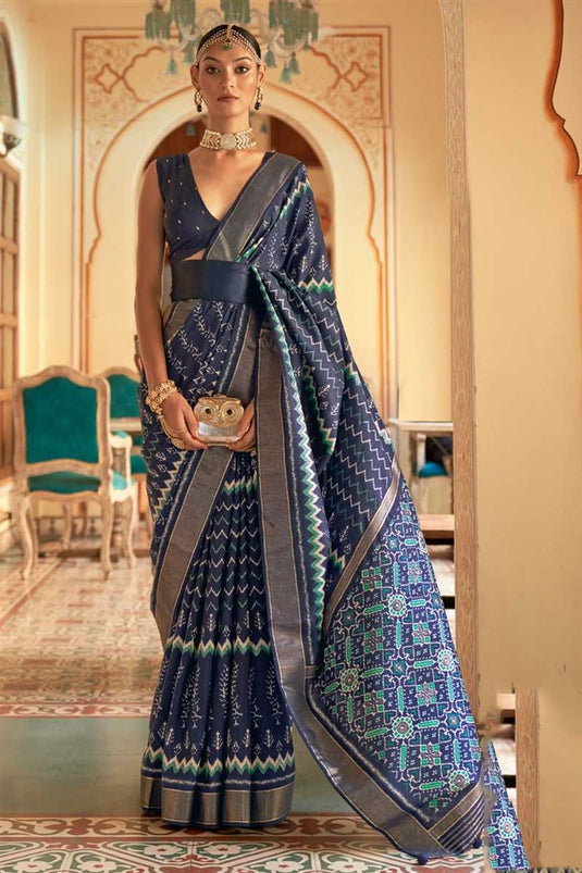 Navy Blue Color Art Silk Fabric Alluring Festive Look Saree