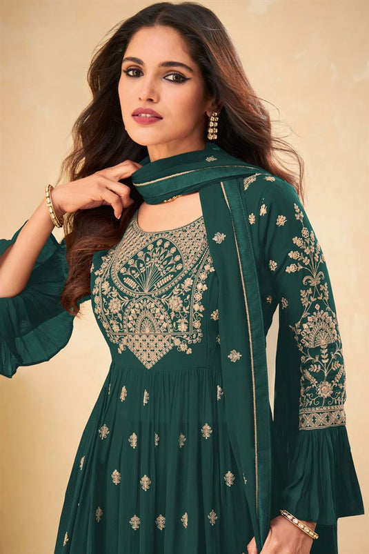 Georgette Fabric Green Color Sober Vartika Singh Sharara Suit