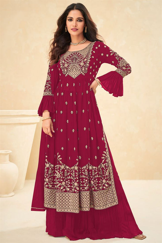 Georgette Fabric Maroon Color Excellent Vartika Singh Sharara Suit