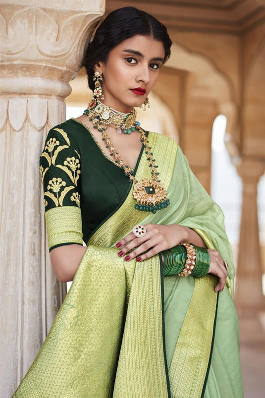 Function Wear Sea Green Color Weaving Work Precious Saree In Art Silk Fabric