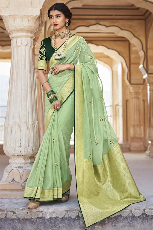 Function Wear Sea Green Color Weaving Work Precious Saree In Art Silk Fabric