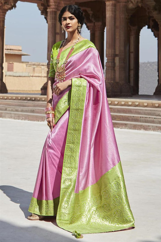 Weaving Work Pink Color Art Silk Fabric Glorious Function Wear Saree