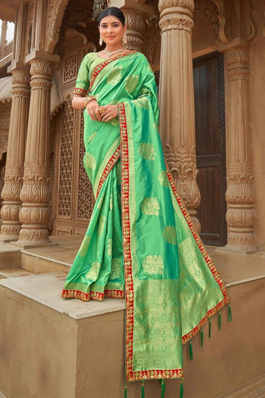 Banarasi Style silk Fabric Sea Green Color Weaving Work Brilliant Saree