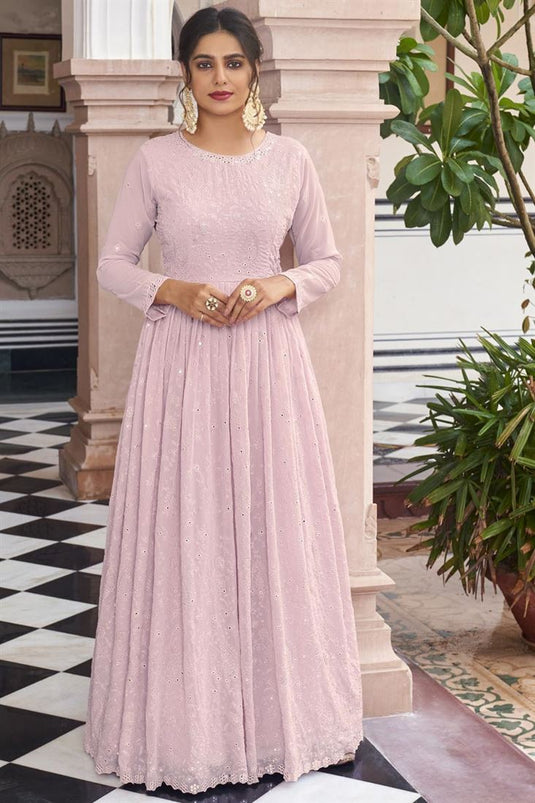 Classic Pink Color Embroidered Georgette Readymade Anarkali Suit