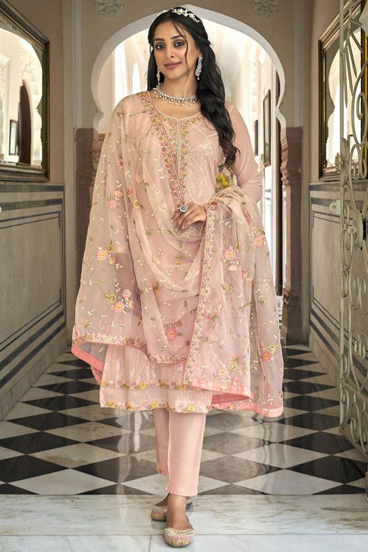 Georgette Fabric Festive Look Lovely Salwar Suit In Pink Color