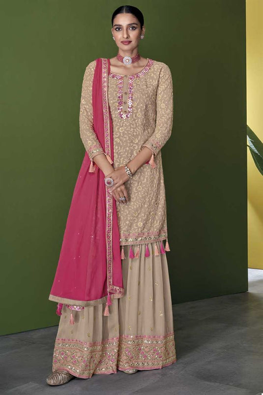 Chikoo Color Function Wear Georgette Fabric Lovely Palazzo Suit