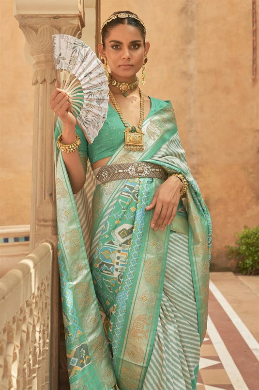 Sea Green Color Admirable Art Silk Fabric Printed Saree