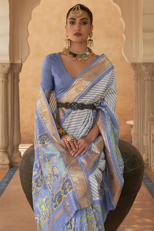 Sky Blue Color Engaging Art Silk Fabric Printed Saree