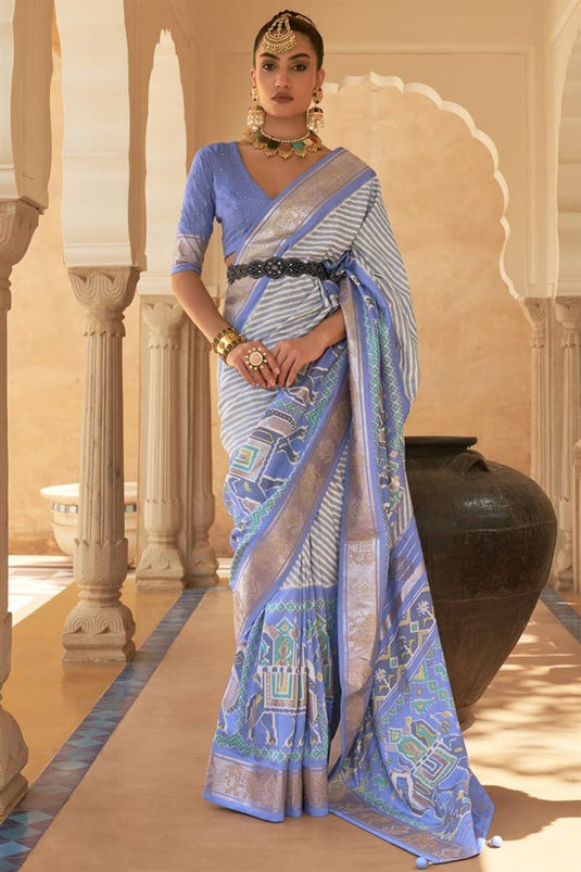 Sky Blue Color Engaging Art Silk Fabric Printed Saree