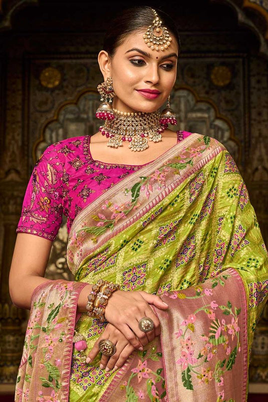 Green Color Wedding Wear Beatific Art Silk Fabric Saree