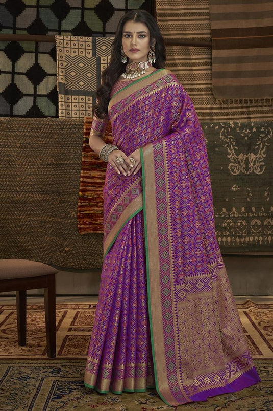 Weaving Work On Purple Color Appealing Art Silk Saree