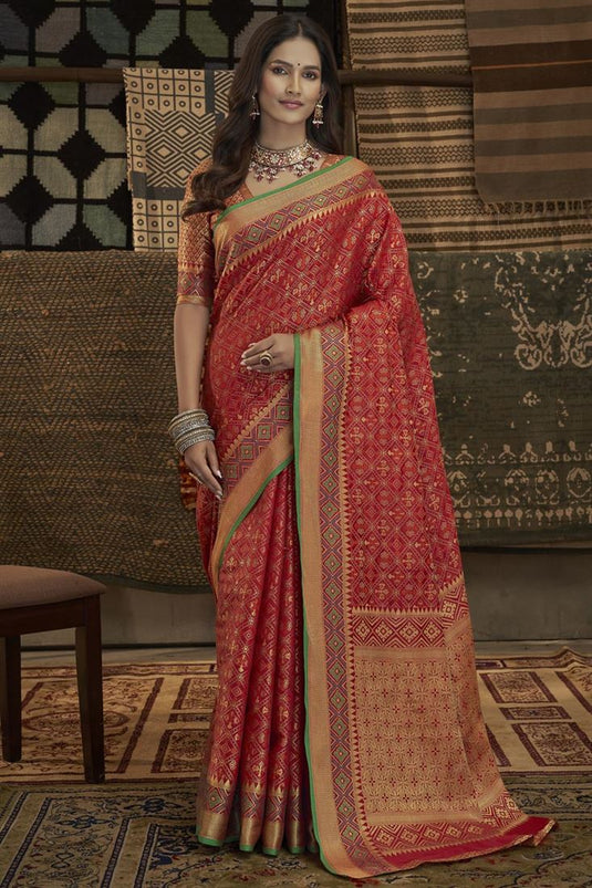 Red Color Weaving Designs On Wonderful Art Silk Saree