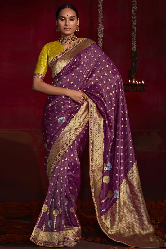 Ingenious Art Silk Fabric Purple Color Weaving Work Saree