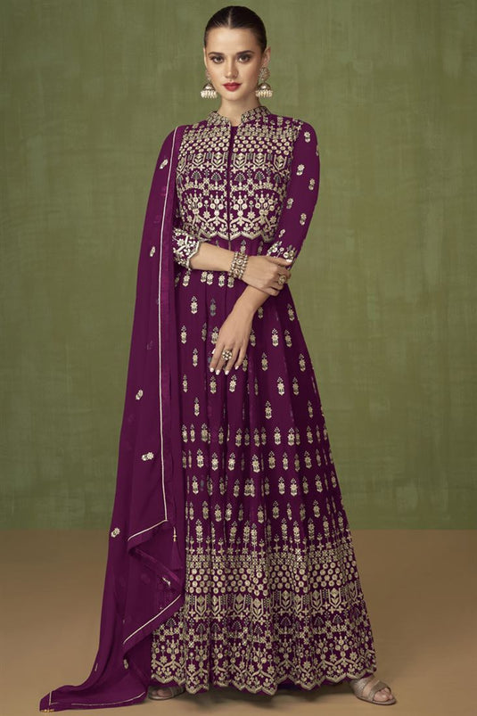 Purple Color Georgette Fabric Beautiful Party Wear Palazzo Suit