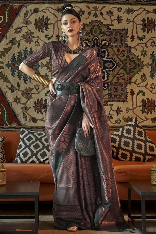 Art Silk Fabric Function Wear Beatific Saree In Brown Color