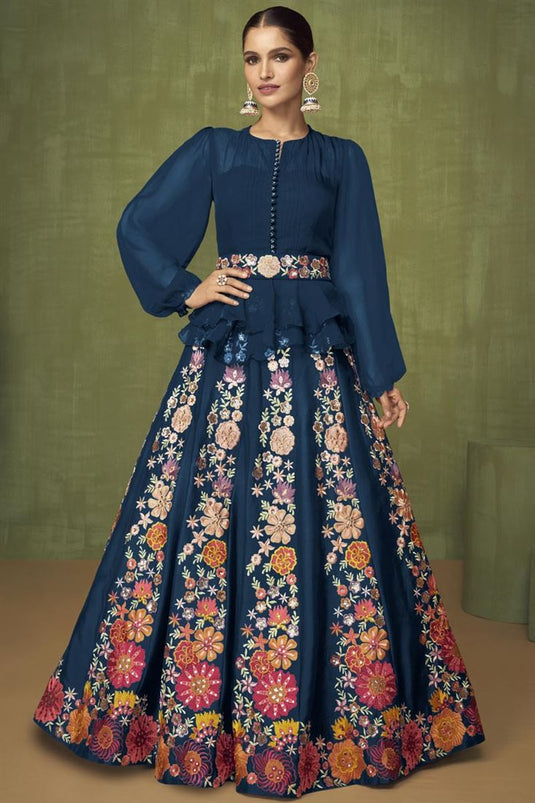 Vartika Singh Stunning Blue Color Sangeet Wear Georgette Sharara Top Lehenga