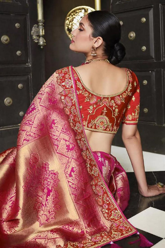 Pink Color Art Silk Fabric Charismatic Wedding Wear Saree