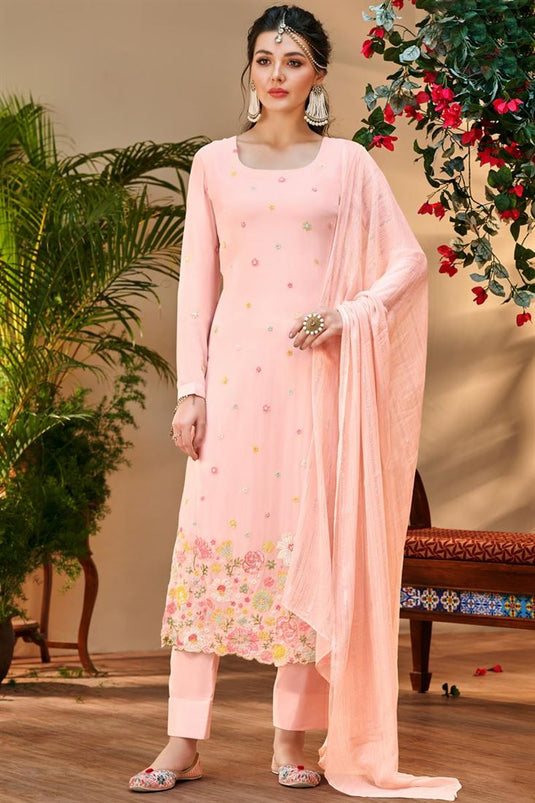 Awesome Georgette Fabric Salwar Suit In Peach Color