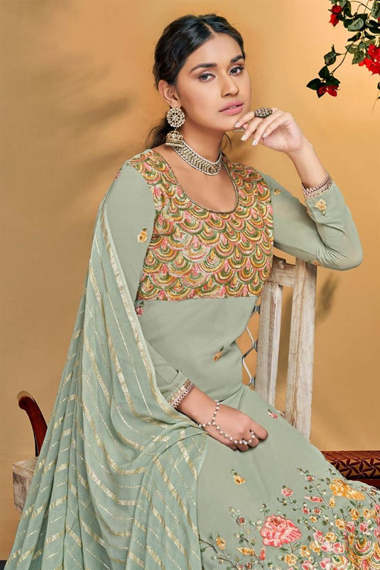 Olive Color Fantastic Georgette Fabric Salwar Suit