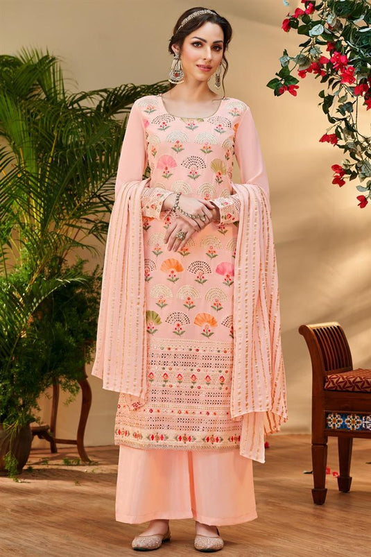 Appealing Georgette Fabric Palazzo Suit In Peach Color
